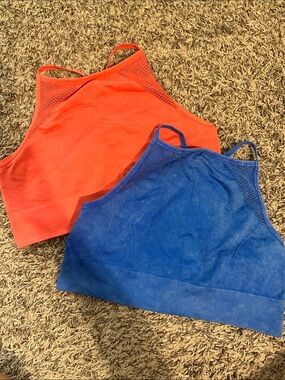Aerie 2 seamless high neck bra orange and blue 8